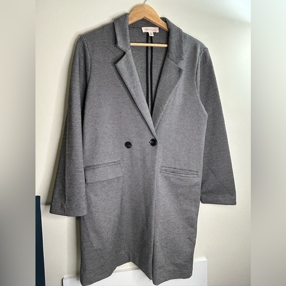 Philosophy Black & Gray Houndstooth Ladies long Fall jacket single button Size L - Picture 1 of 9